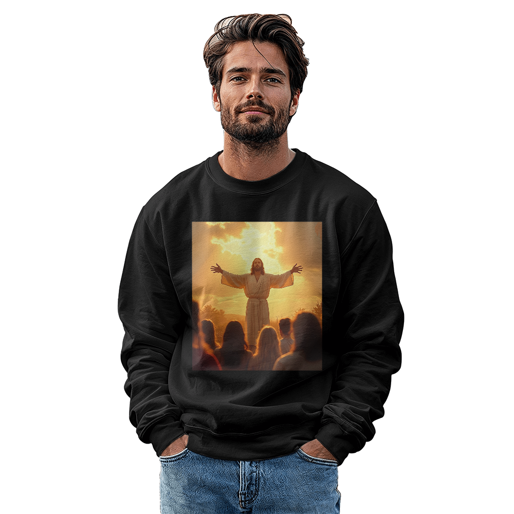 Jesus in Glory Crewneck – Super Soft Cotton, Embracing Divine Faith