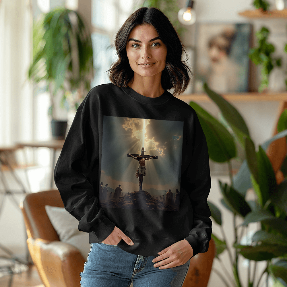 Divine Sacrifice Crewneck – Premium Cotton, Crucifixion Art, A Tribute to Faith and Redemption