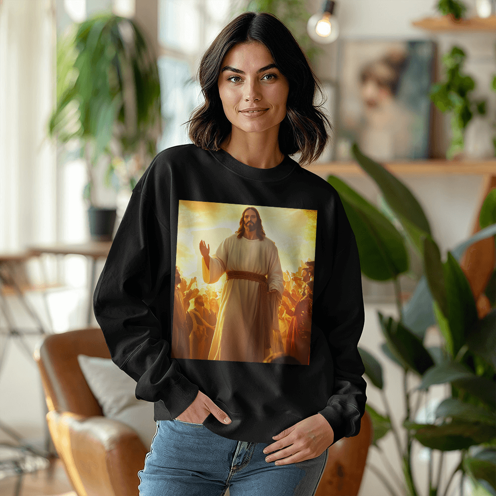 Glorious Savior Sweatshirt – Premium Cotton, Divine Presence Design, A Testament of Faith and Light