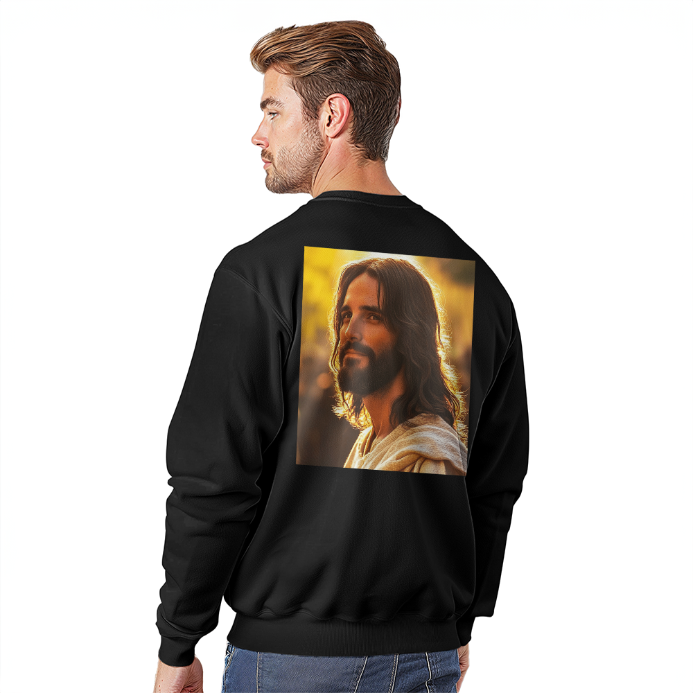 Jesus Serenity Crewneck – Premium Cotton, Gentle Savior Portrait, Embrace Peace and Faith