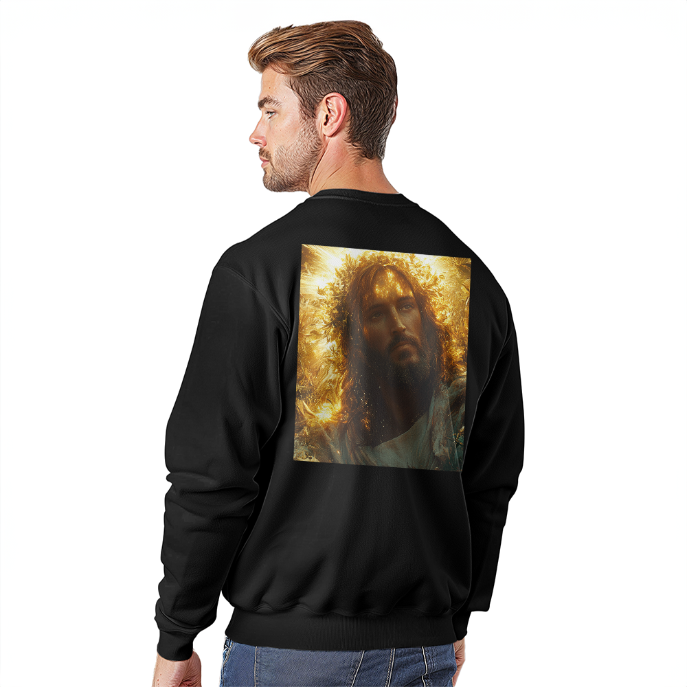 Divine Radiance Crewneck – Ultra-Soft Cotton, Glorious Savior Portrait, Shine with Faith