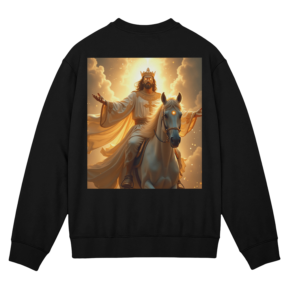 King of Glory Crewneck – Soft Cotton Comfort, Majestic Savior Art, A Testament to Faith