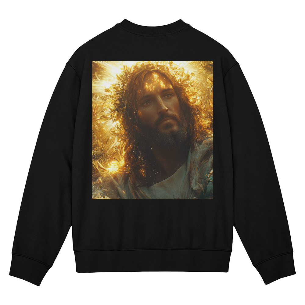 Divine Radiance Crewneck – Ultra-Soft Cotton, Glorious Savior Portrait, Shine with Faith