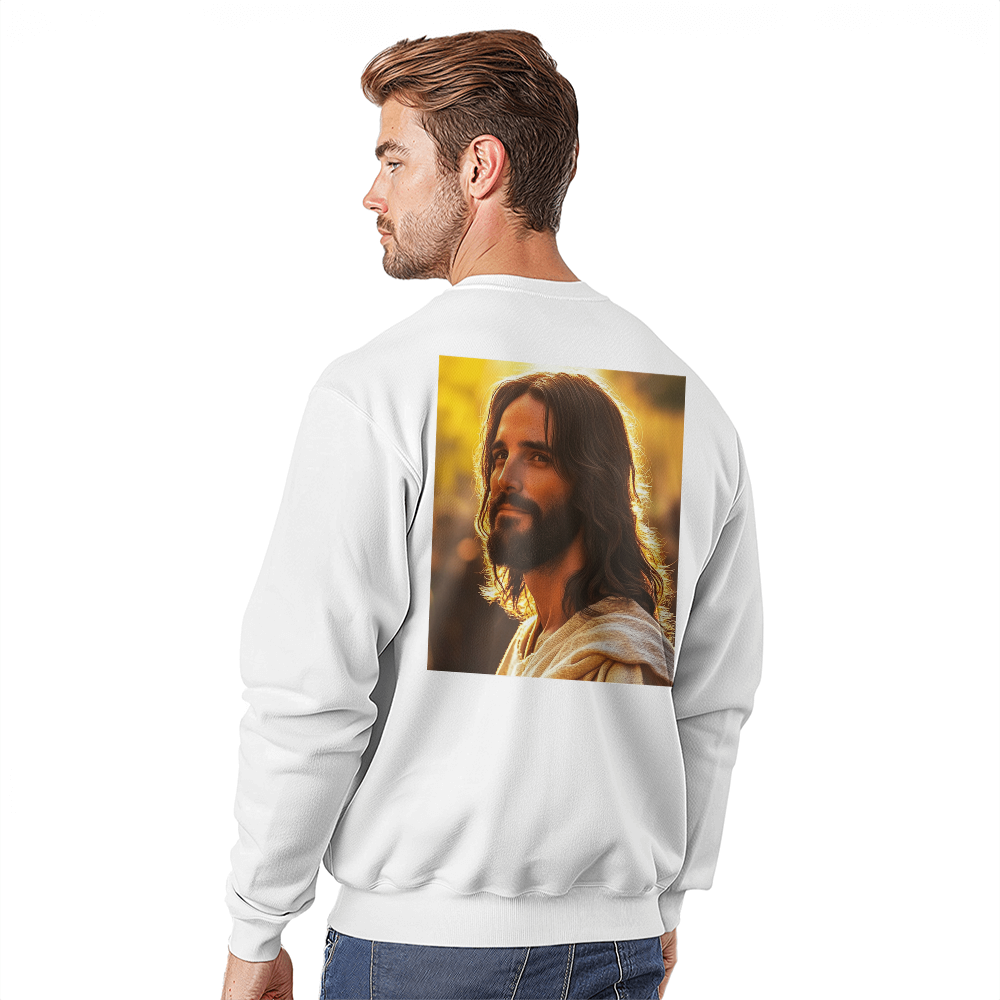 Jesus Serenity Crewneck – Premium Cotton, Gentle Savior Portrait, Embrace Peace and Faith