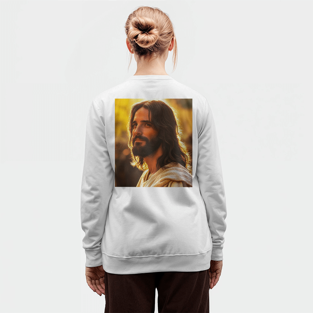 Jesus Serenity Crewneck – Premium Cotton, Gentle Savior Portrait, Embrace Peace and Faith