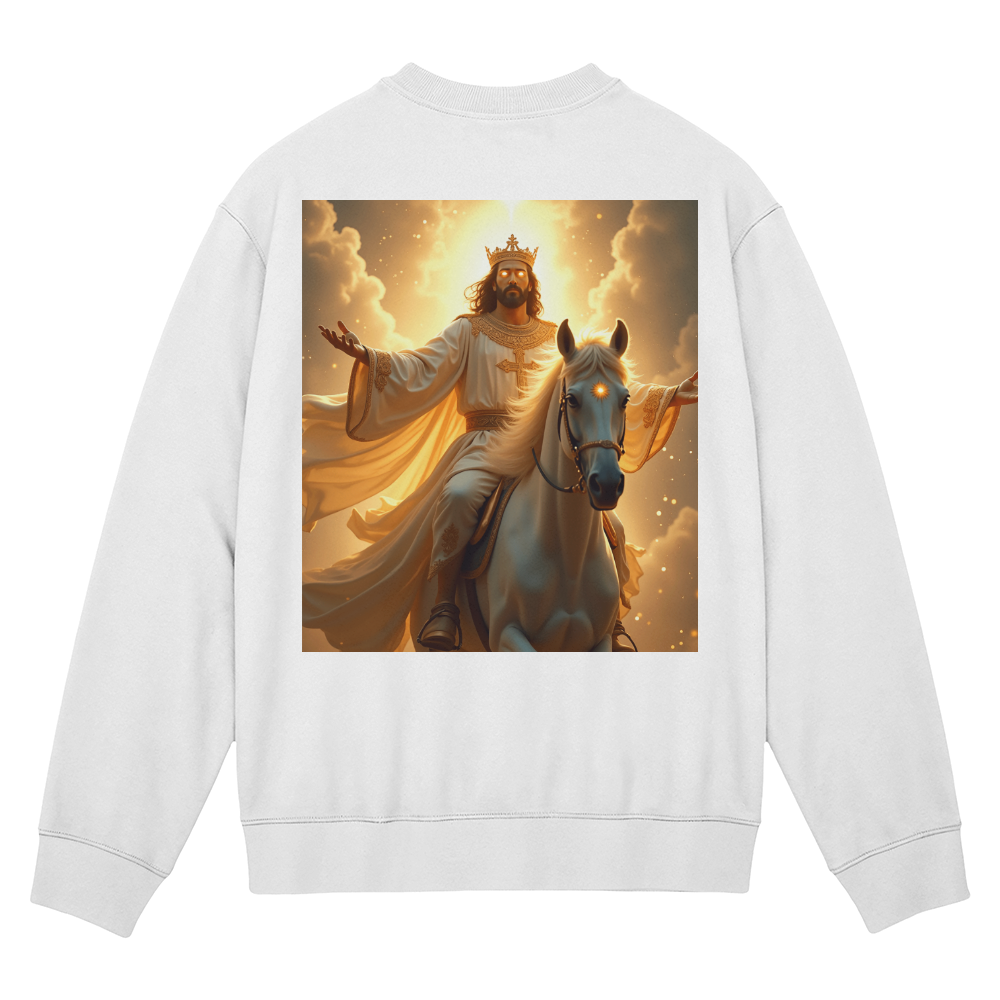 King of Glory Crewneck – Soft Cotton Comfort, Majestic Savior Art, A Testament to Faith