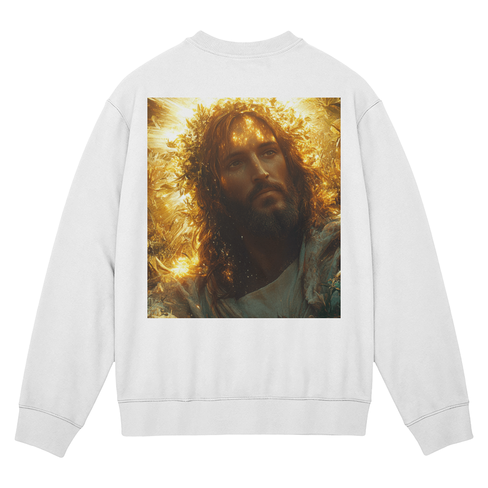 Divine Radiance Crewneck – Ultra-Soft Cotton, Glorious Savior Portrait, Shine with Faith