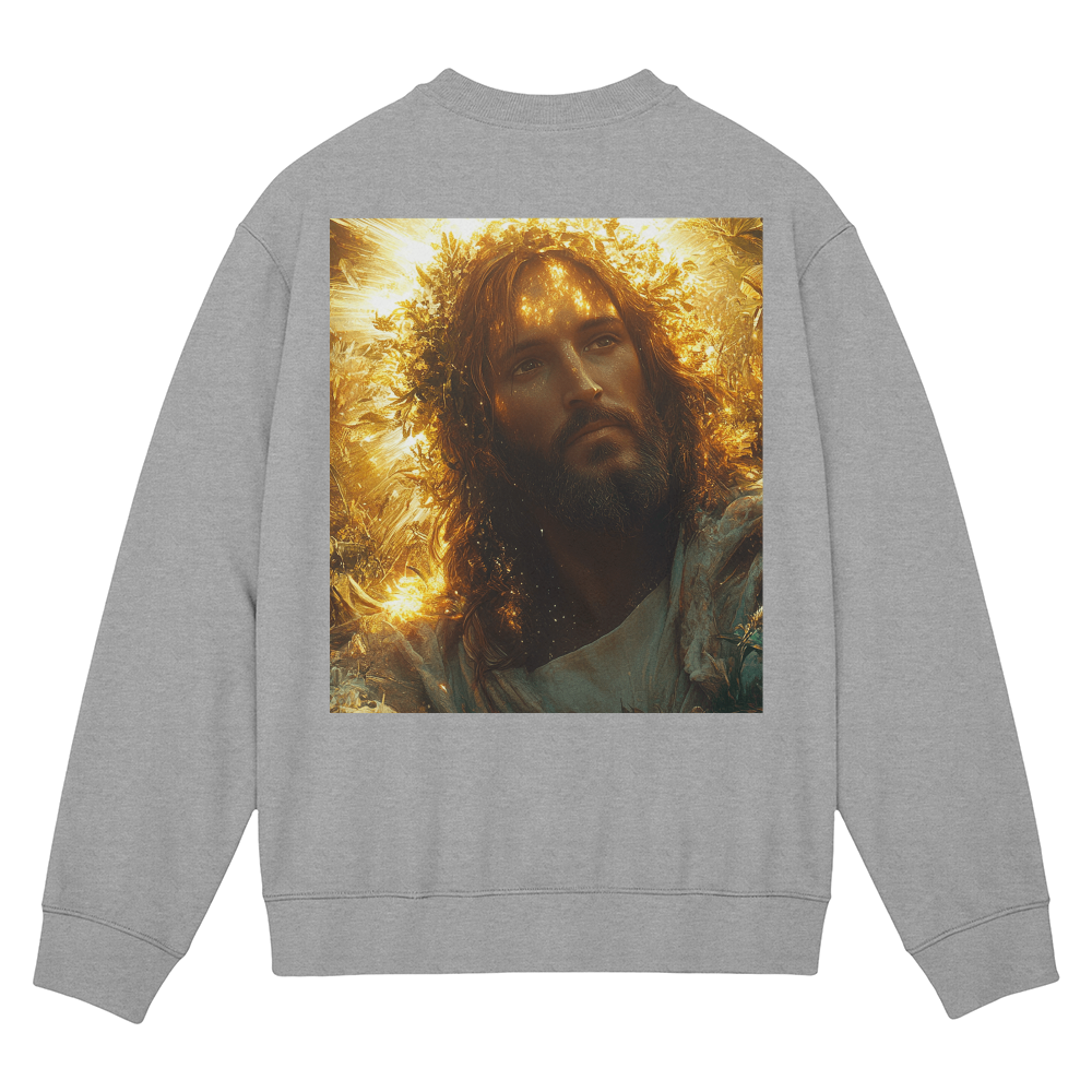 Divine Radiance Crewneck – Ultra-Soft Cotton, Glorious Savior Portrait, Shine with Faith