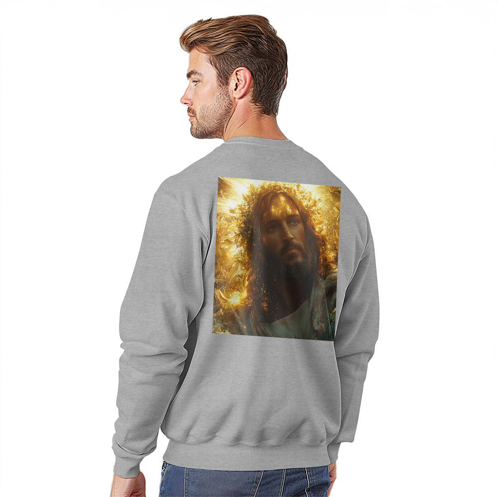 Divine Radiance Crewneck – Ultra-Soft Cotton, Glorious Savior Portrait, Shine with Faith