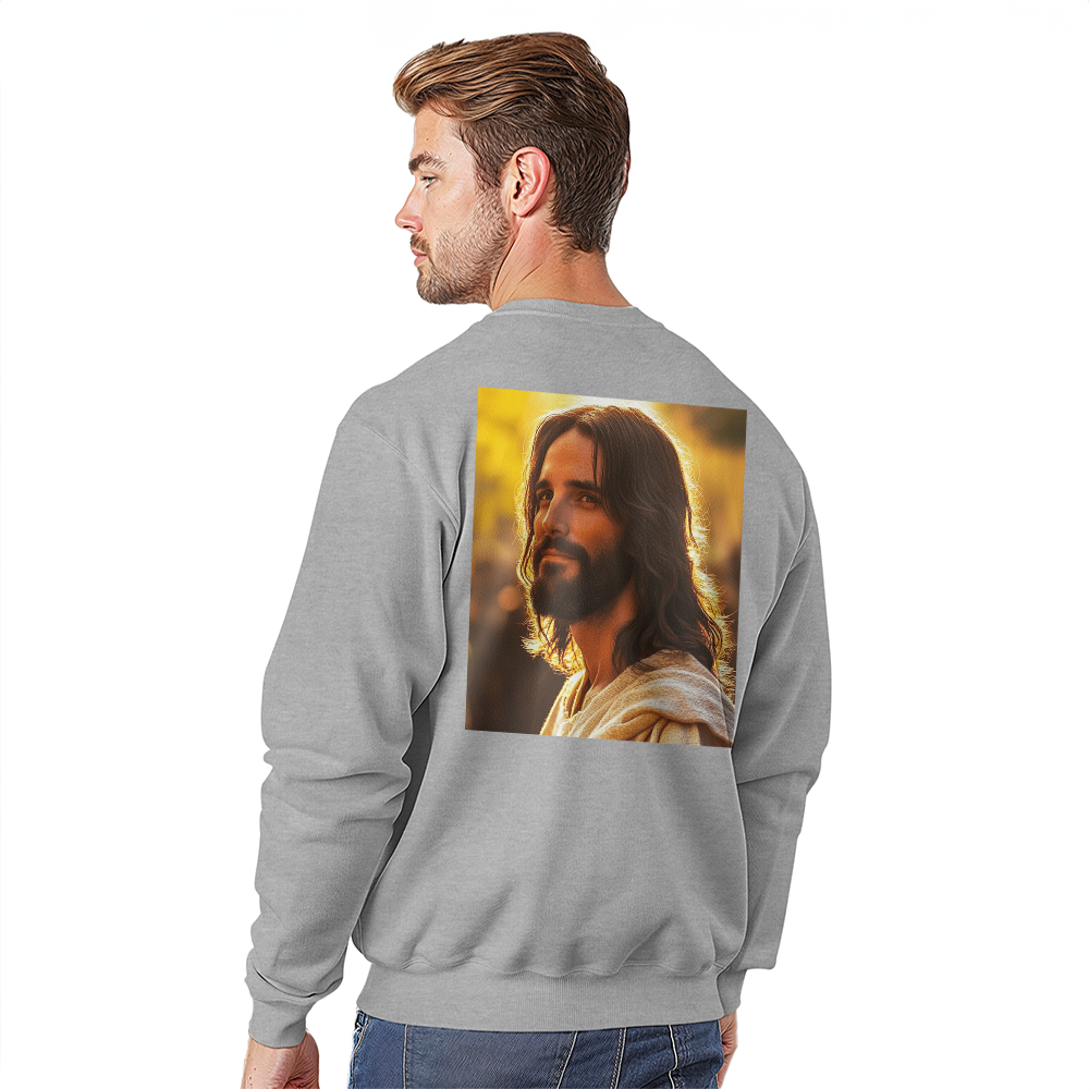 Jesus Serenity Crewneck – Premium Cotton, Gentle Savior Portrait, Embrace Peace and Faith