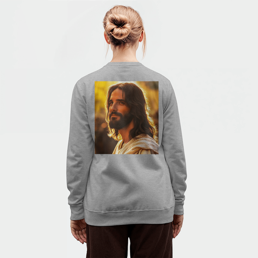 Jesus Serenity Crewneck – Premium Cotton, Gentle Savior Portrait, Embrace Peace and Faith