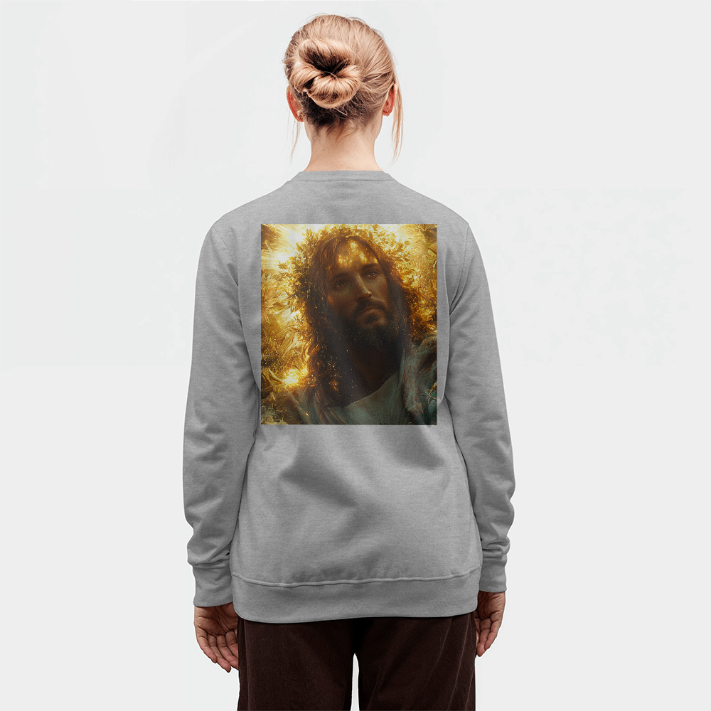 Divine Radiance Crewneck – Ultra-Soft Cotton, Glorious Savior Portrait, Shine with Faith