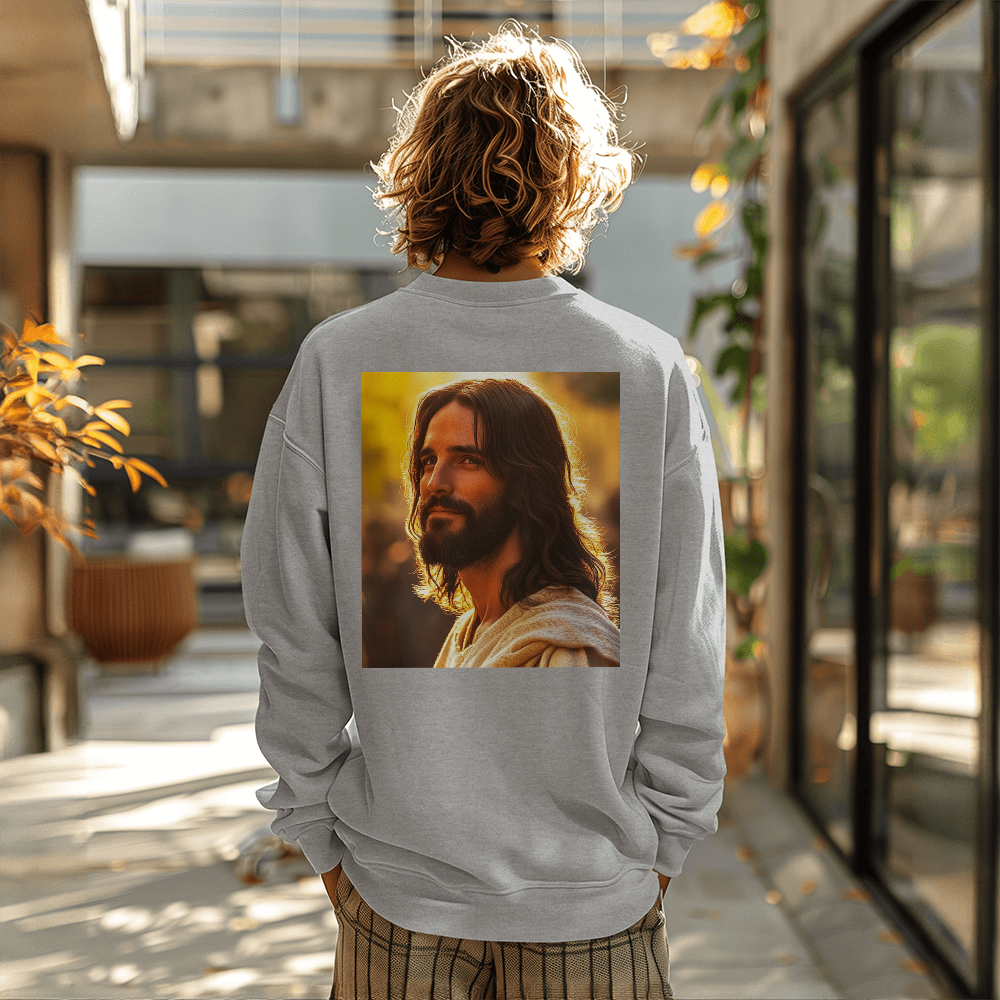 Jesus Serenity Crewneck – Premium Cotton, Gentle Savior Portrait, Embrace Peace and Faith