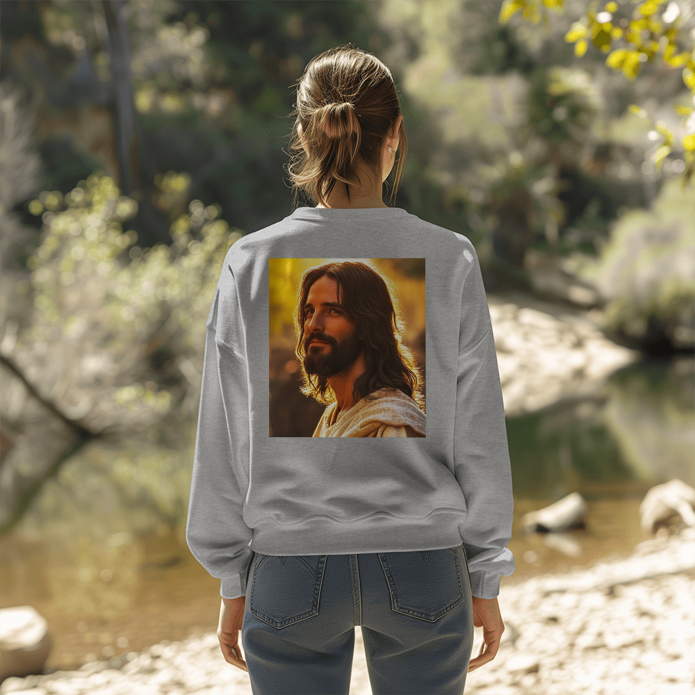 Jesus Serenity Crewneck – Premium Cotton, Gentle Savior Portrait, Embrace Peace and Faith