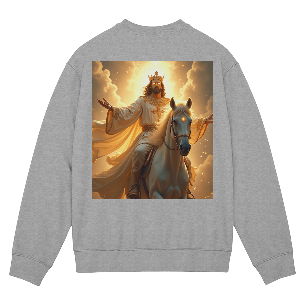 King of Glory Crewneck – Soft Cotton Comfort, Majestic Savior Art, A Testament to Faith