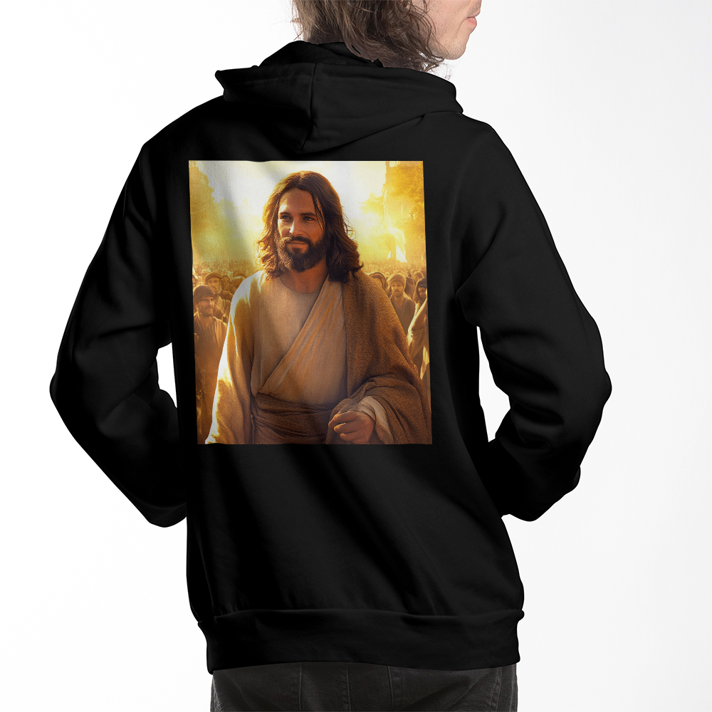 Faith & Warmth Hoodie – Premium Cotton Featuring Jesus’ Joyful Presence