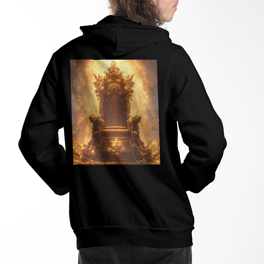 Heavenly Throne Hoodie – Cozy Fabric with a Shining Golden Throne Pattern