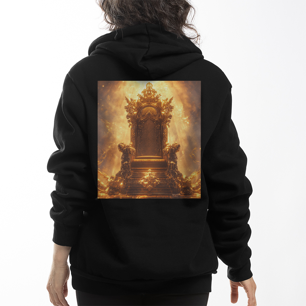 Heavenly Throne Hoodie – Cozy Fabric with a Shining Golden Throne Pattern