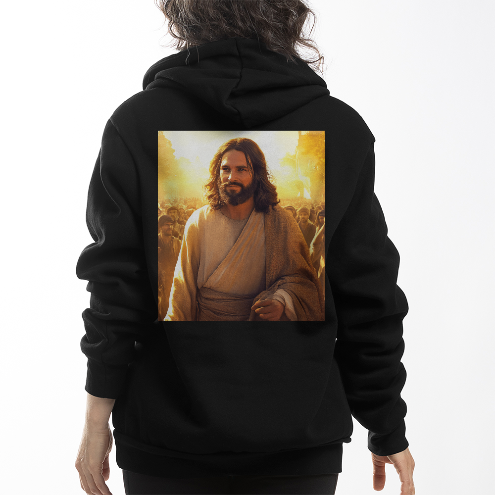 Faith & Warmth Hoodie – Premium Cotton Featuring Jesus’ Joyful Presence