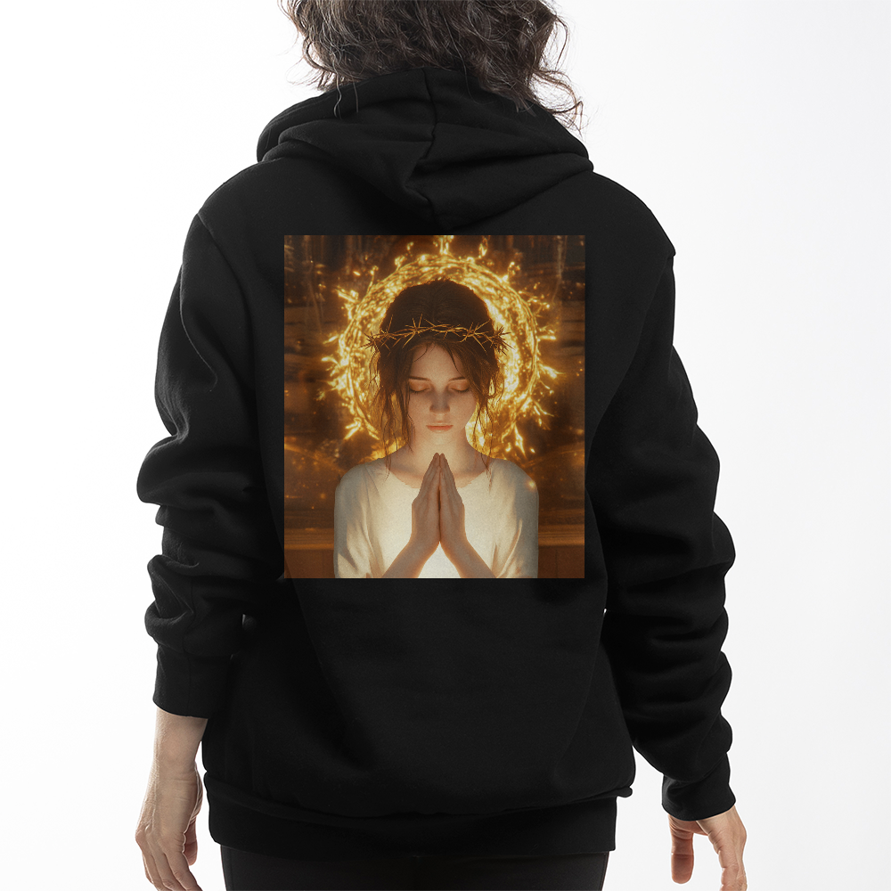 Crown of Thorns Prayer Hoodie – Divine Light, Faithful Prayer, Perfect for Reflecting His Love