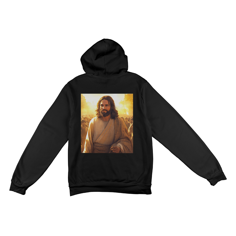 Faith & Warmth Hoodie – Premium Cotton Featuring Jesus’ Joyful Presence