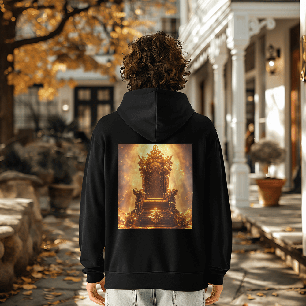 Heavenly Throne Hoodie – Cozy Fabric with a Shining Golden Throne Pattern