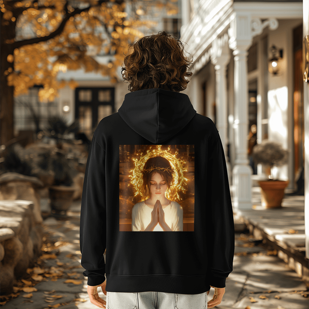 Crown of Thorns Prayer Hoodie – Divine Light, Faithful Prayer, Perfect for Reflecting His Love