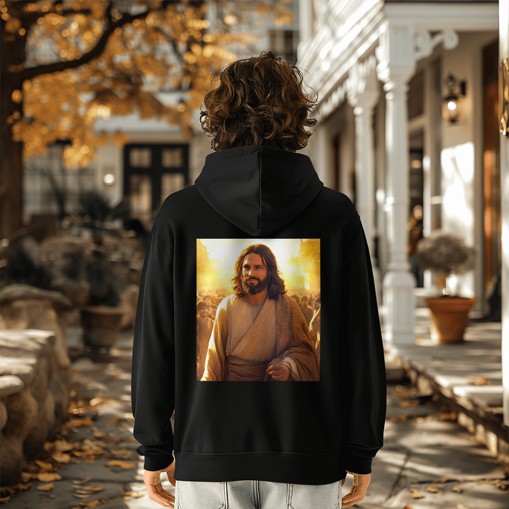 Faith & Warmth Hoodie – Premium Cotton Featuring Jesus’ Joyful Presence