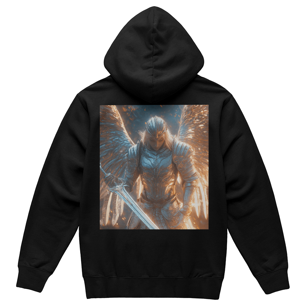 Heavenly Guardian Hoodie – Comfortable Fabric with a Fearless Angel Warrior Pattern