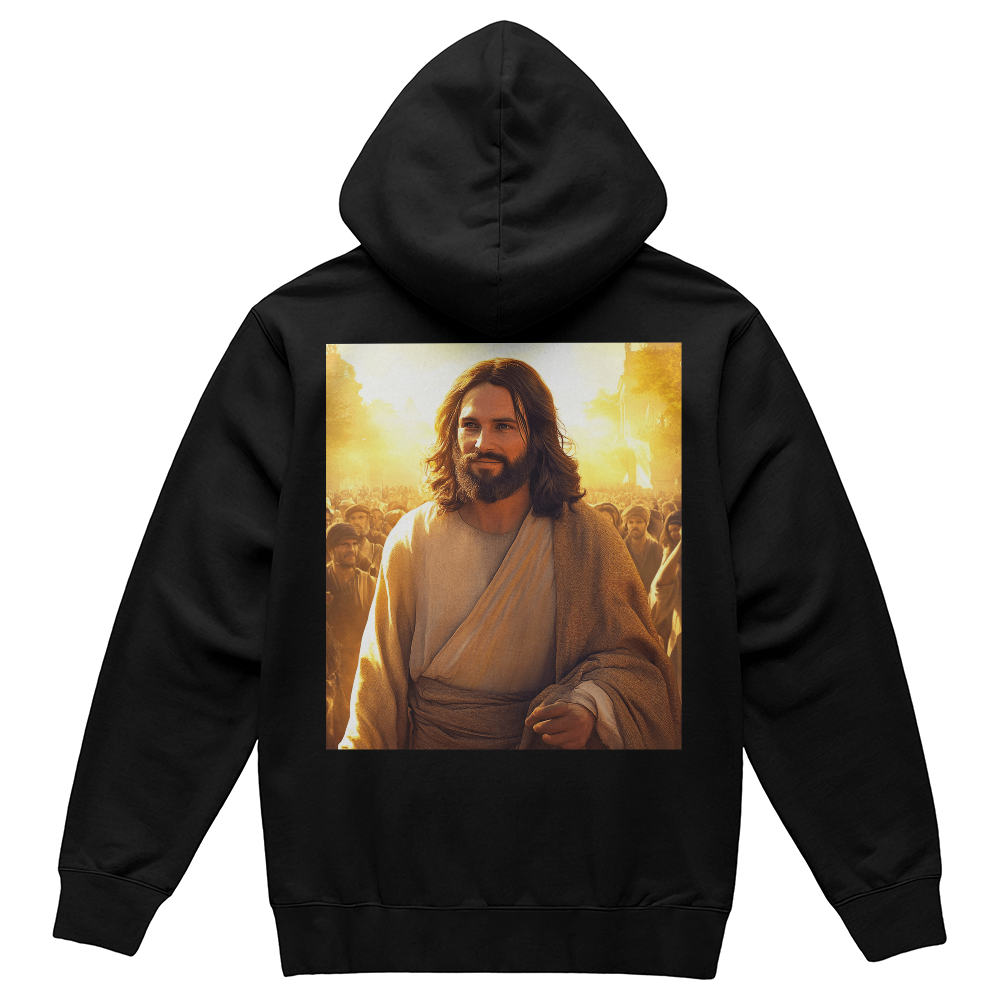 Faith & Warmth Hoodie – Premium Cotton Featuring Jesus’ Joyful Presence