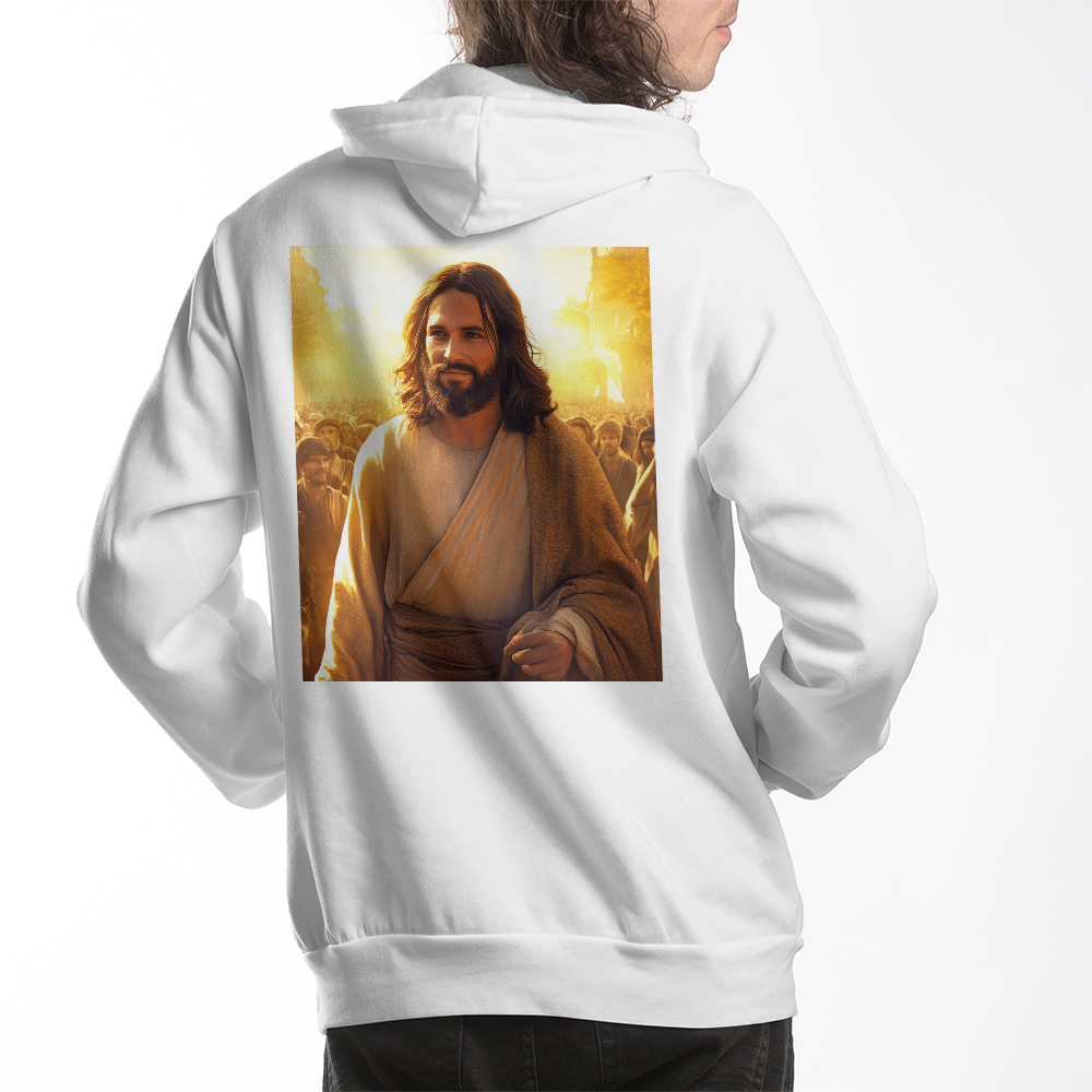 Faith & Warmth Hoodie – Premium Cotton Featuring Jesus’ Joyful Presence