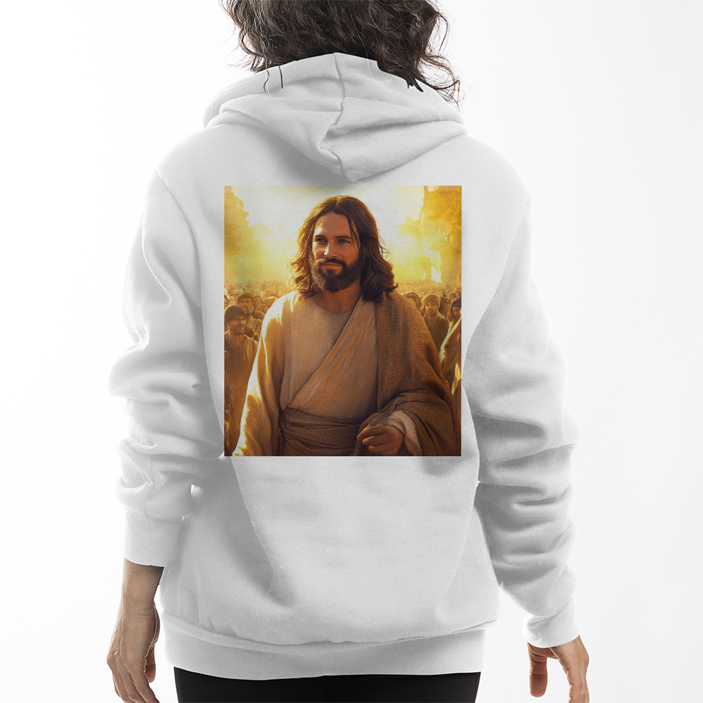 Faith & Warmth Hoodie – Premium Cotton Featuring Jesus’ Joyful Presence