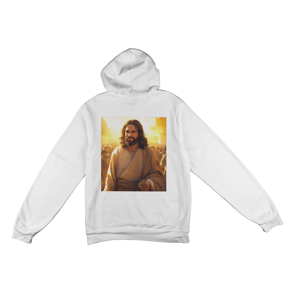 Faith & Warmth Hoodie – Premium Cotton Featuring Jesus’ Joyful Presence