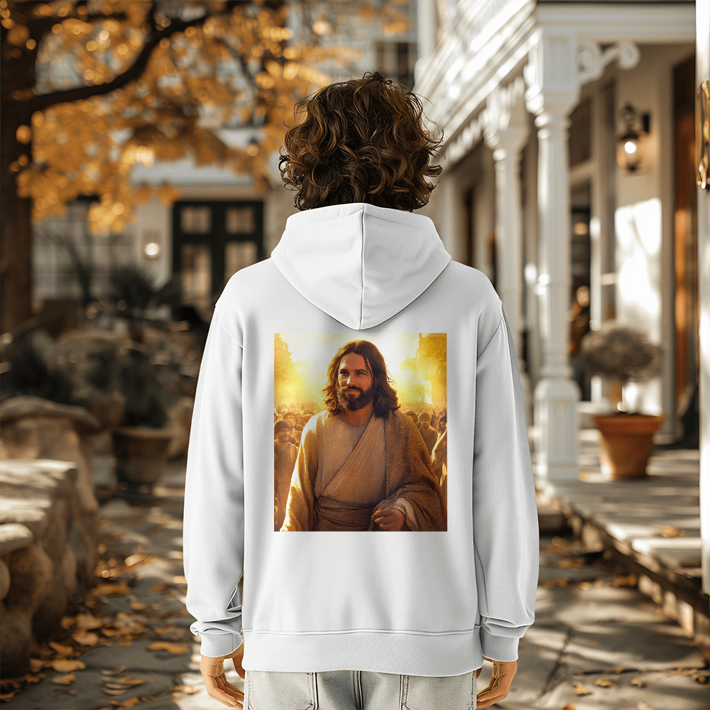 Faith & Warmth Hoodie – Premium Cotton Featuring Jesus’ Joyful Presence