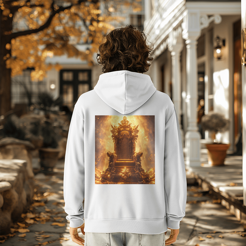 Heavenly Throne Hoodie – Cozy Fabric with a Shining Golden Throne Pattern