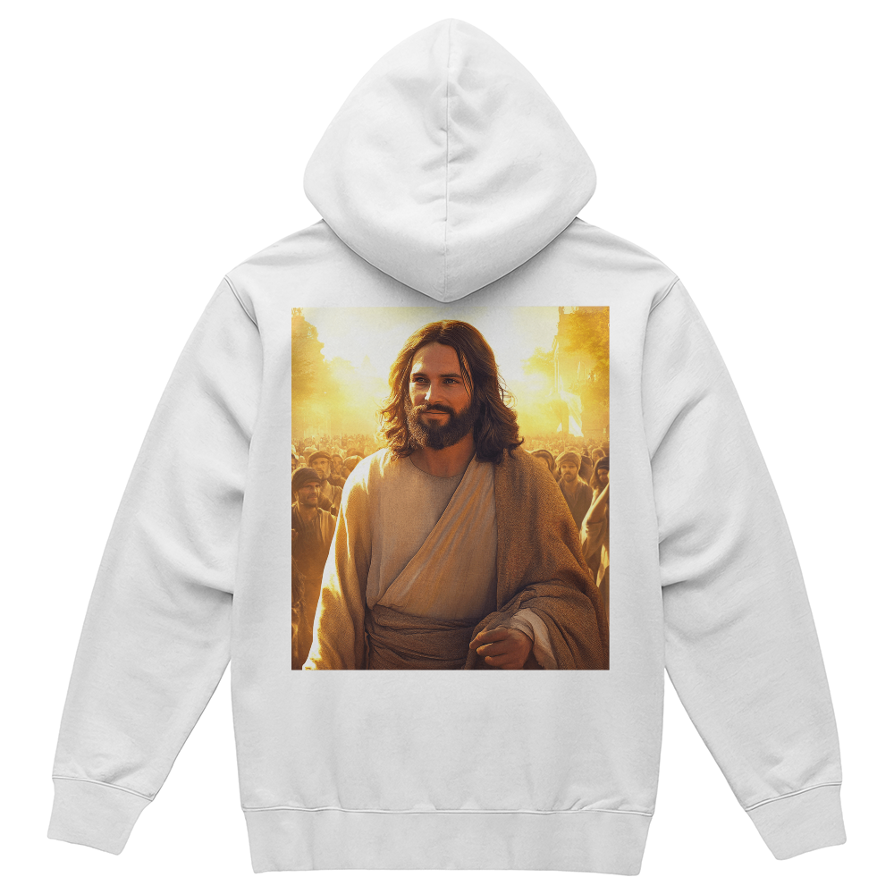 Faith & Warmth Hoodie – Premium Cotton Featuring Jesus’ Joyful Presence