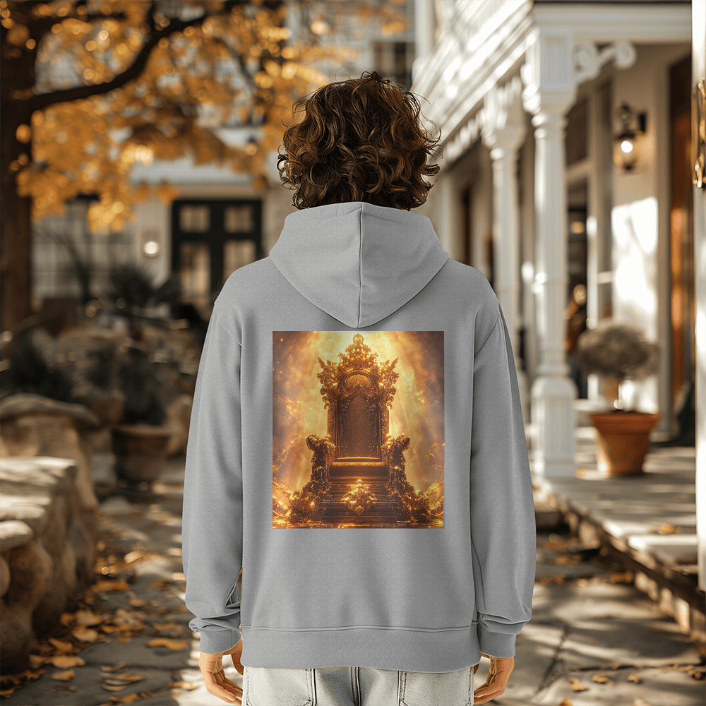 Heavenly Throne Hoodie – Cozy Fabric with a Shining Golden Throne Pattern