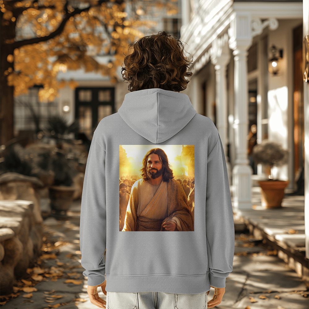 Faith & Warmth Hoodie – Premium Cotton Featuring Jesus’ Joyful Presence