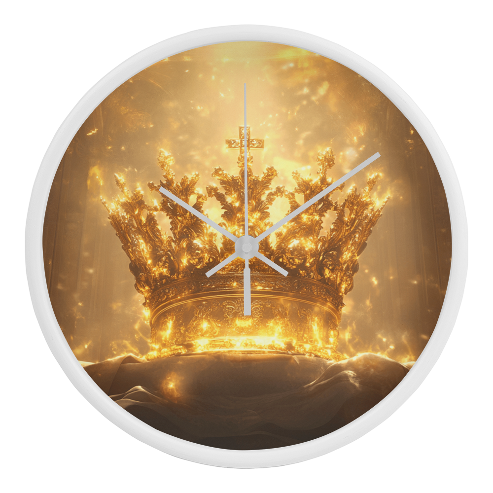 Crown of Glory Wall Clock – Black Frame, Radiant Divine Crown, Honor Time with Majesty