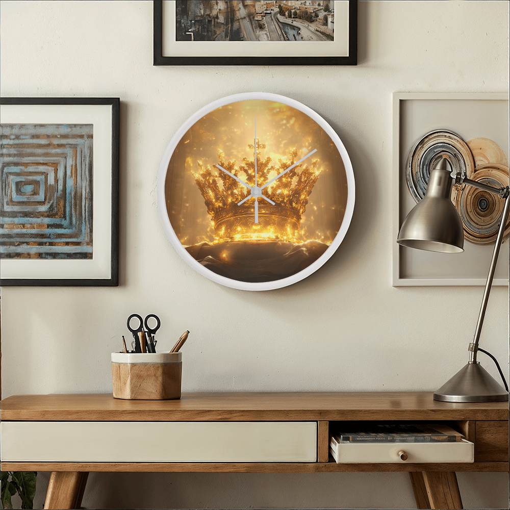 Crown of Glory Wall Clock – Black Frame, Radiant Divine Crown, Honor Time with Majesty