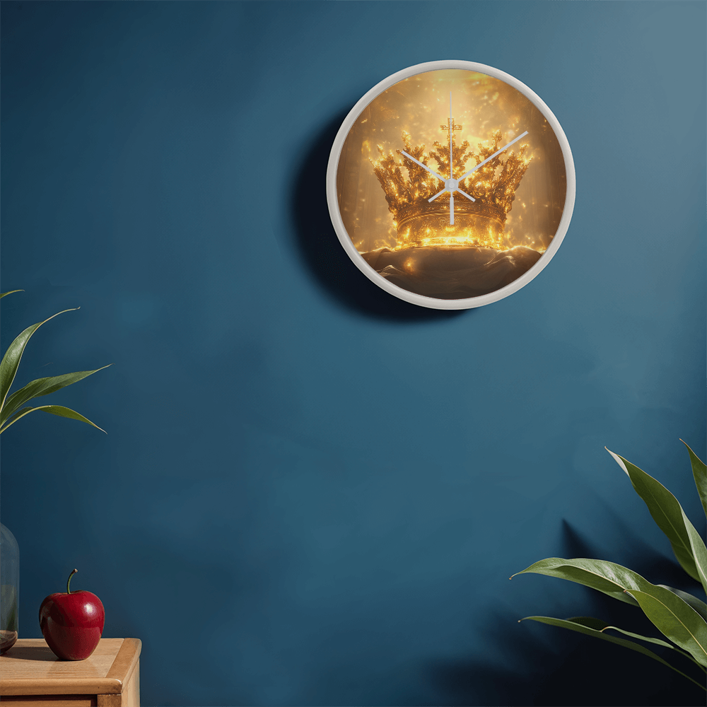 Crown of Glory Wall Clock – Black Frame, Radiant Divine Crown, Honor Time with Majesty