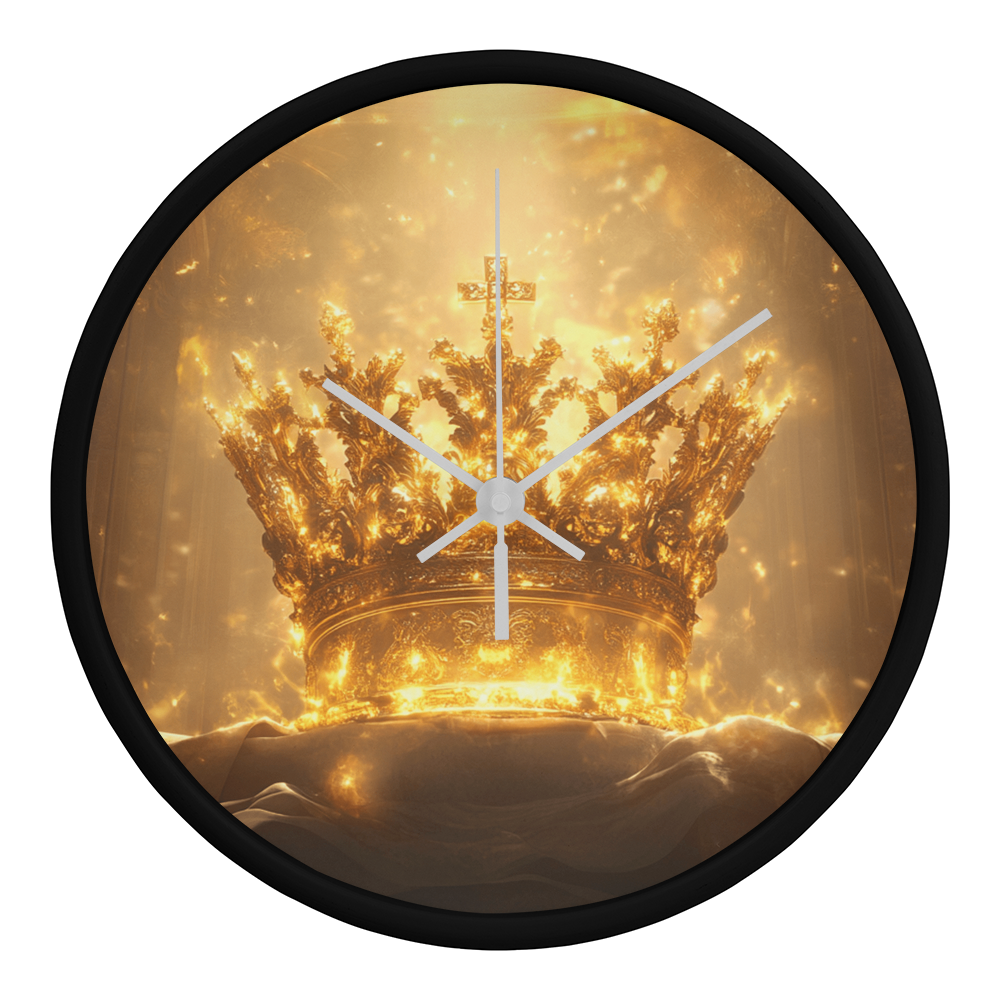 Crown of Glory Wall Clock – Black Frame, Radiant Divine Crown, Honor Time with Majesty