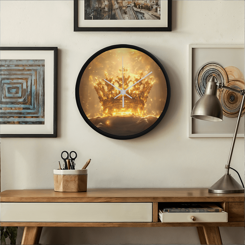 Crown of Glory Wall Clock – Black Frame, Radiant Divine Crown, Honor Time with Majesty