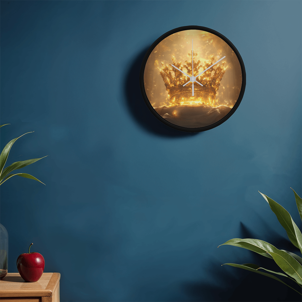 Crown of Glory Wall Clock – Black Frame, Radiant Divine Crown, Honor Time with Majesty