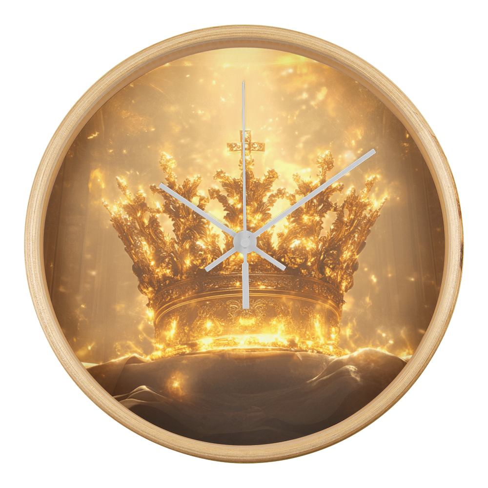 Crown of Glory Wall Clock – Black Frame, Radiant Divine Crown, Honor Time with Majesty