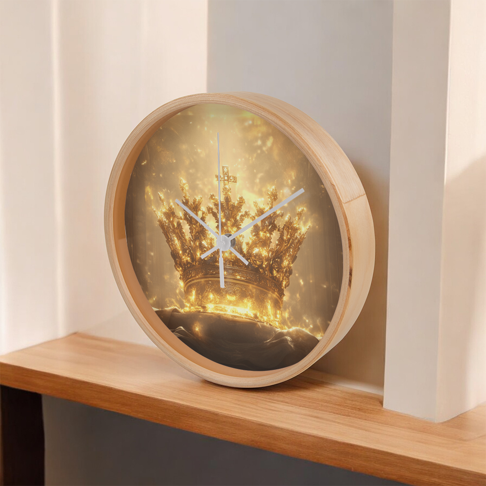 Crown of Glory Wall Clock – Black Frame, Radiant Divine Crown, Honor Time with Majesty