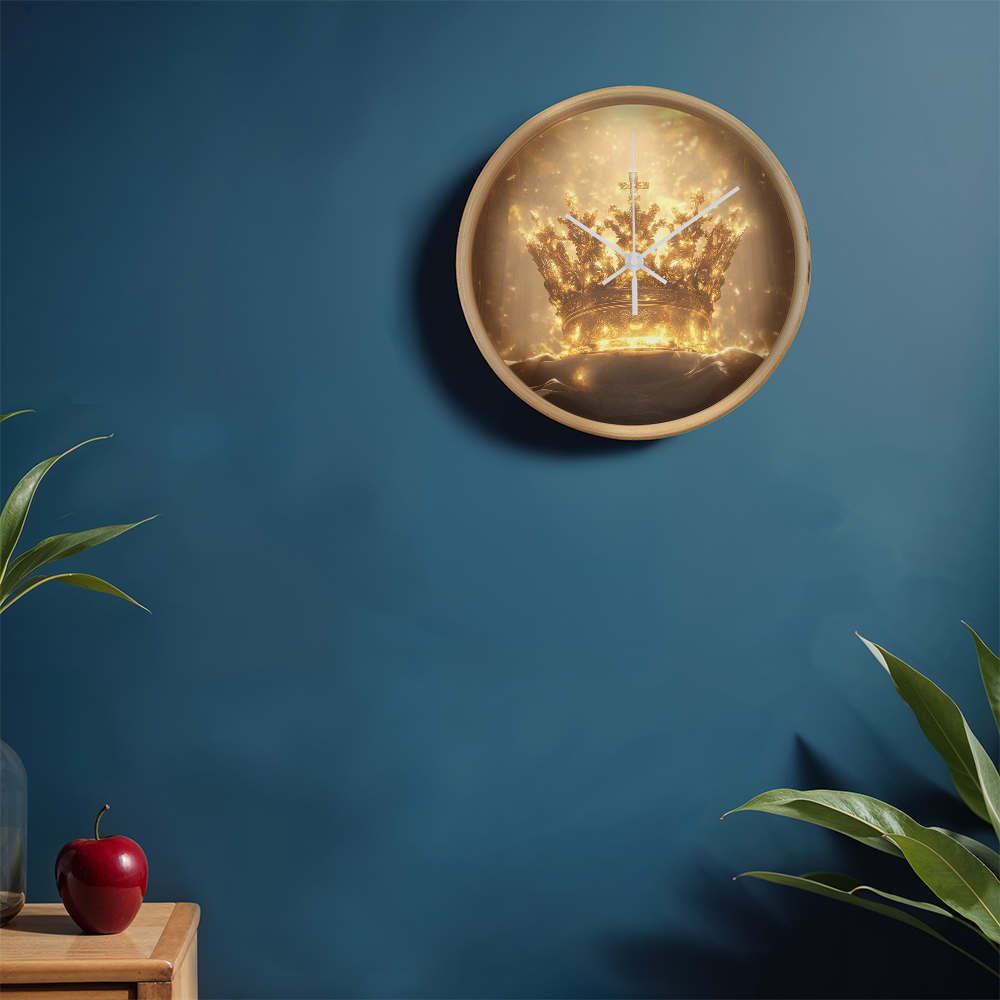 Crown of Glory Wall Clock – Black Frame, Radiant Divine Crown, Honor Time with Majesty