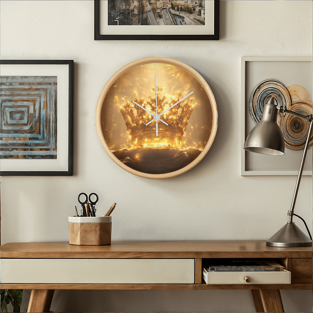 Crown of Glory Wall Clock – Black Frame, Radiant Divine Crown, Honor Time with Majesty