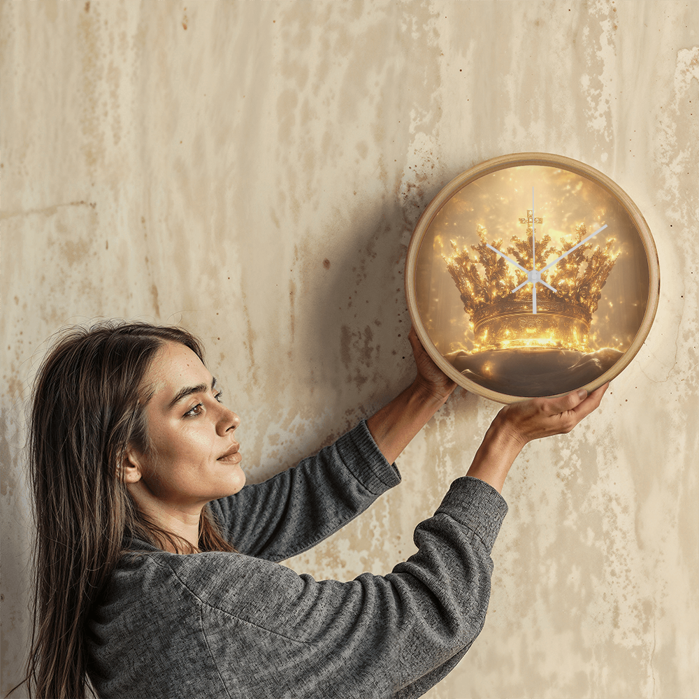 Crown of Glory Wall Clock – Black Frame, Radiant Divine Crown, Honor Time with Majesty