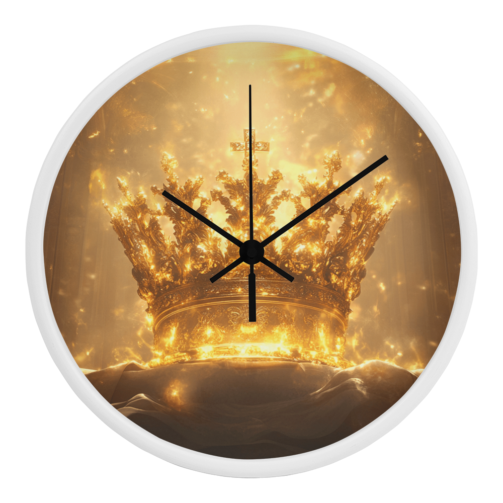 Crown of Glory Wall Clock – Black Frame, Radiant Divine Crown, Honor Time with Majesty